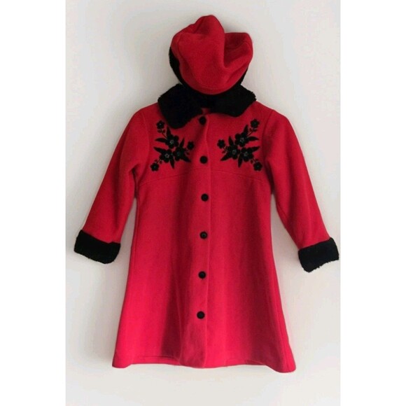 Vintage Petes Partner Good Lad Girls Size 6 Red Fleece Dress Coat & Hat 2pc Set! - Picture 1 of 16